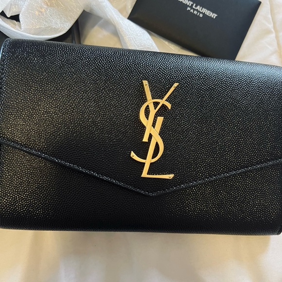 NIB YSL Uptown Pebbled Calfskin Leather Wallet on a Chain - Picture 6 of 14